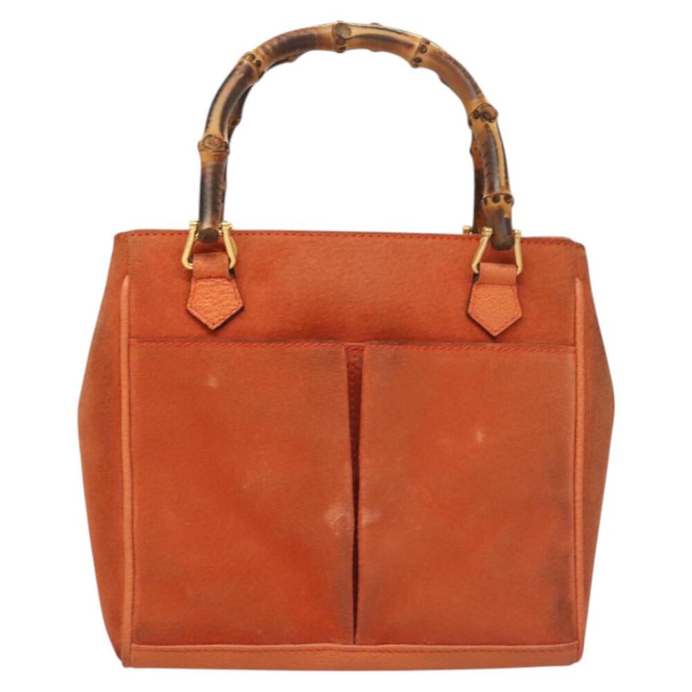 GUCCI Bamboo Hand Bag Suede Orange Gold 000 123 000 123 - Picture 2 of 16
